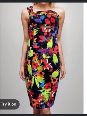 Cache Multicolor Floral Midi Dress - Black Base